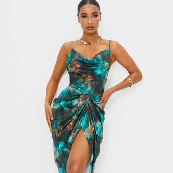 green emerald velvet dress Green Dress - Satin Dress - O-Ring Mini Dress main image 1